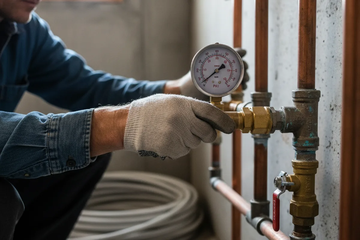 Pressure testing a repaired line during Water Line Repair in Kirtland Afb